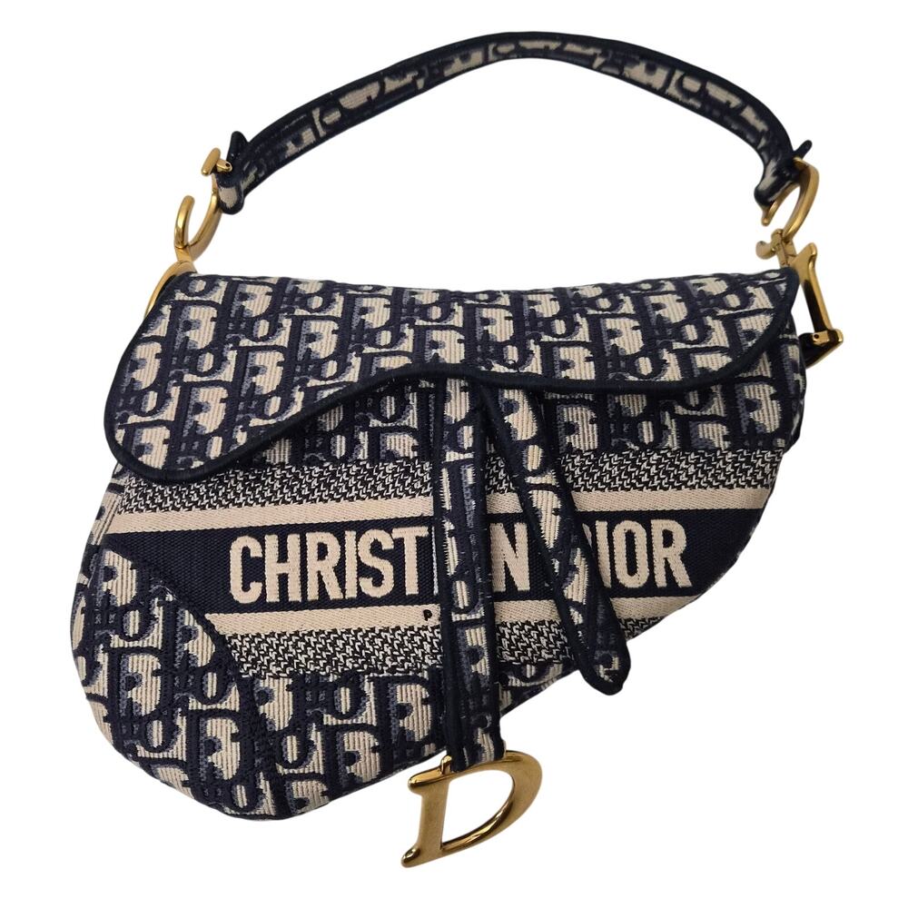 Christian Dior Logo Oblique Saddle Bag Blue